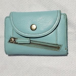 Michael Rome Sky Blue Leather Trifold Wallet 20 CC slots Snap Close. Vintage?